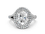 White gold Oval Cut Double Halo Split Shank Diamond Ring with Prong Setting_49