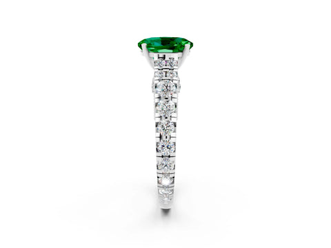 White gold Oval Cut Emerald Classic Solitaire Ring with Pavé Band and Four-Prong Setting_2