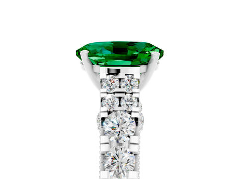 White gold Oval Cut Emerald Classic Solitaire Ring with Pavé Band and Four-Prong Setting_5