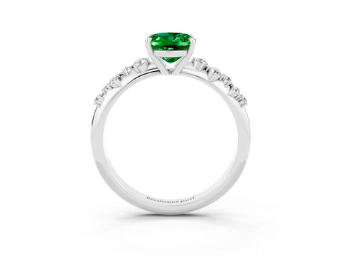 White gold Oval Cut Emerald Cluster Side Stone Solitaire Ring with Prong Setting_27