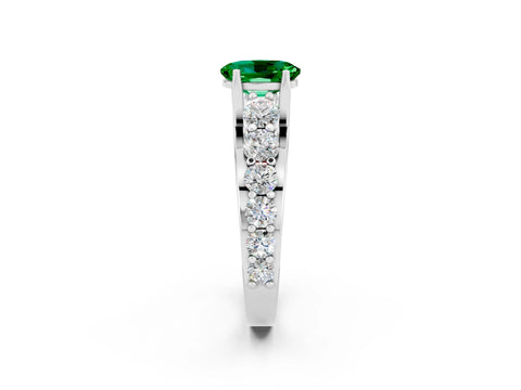White gold Oval Cut Emerald Engagement Ring with Pavé Band and Four-Prong Setting_2