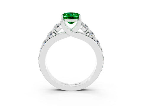 White gold Oval Cut Emerald Engagement Ring with Pavé Band and Four-Prong Setting_3