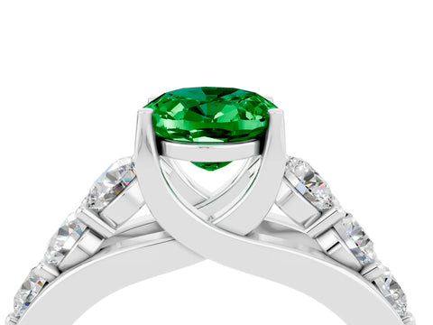 White gold Oval Cut Emerald Engagement Ring with Pavé Band and Four-Prong Setting_4