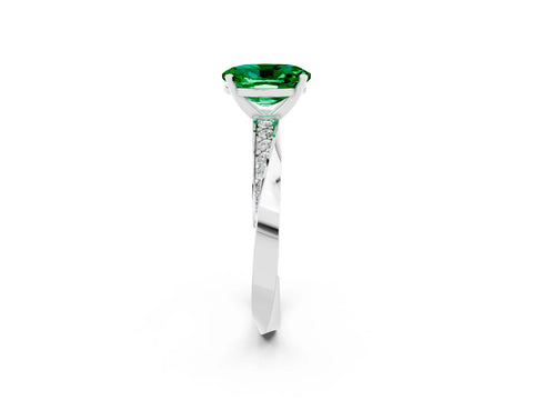 White gold Oval Cut Emerald Engagement Ring with Side Stone Accents and Four-Prong Setting_29