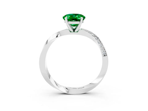 White gold Oval Cut Emerald Engagement Ring with Side Stone Accents and Four-Prong Setting_30