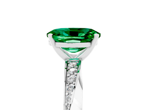 White gold Oval Cut Emerald Engagement Ring with Side Stone Accents and Four-Prong Setting_32