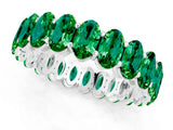 Silver Oval Cut Emerald Eternity Band with Shared Prong Setting