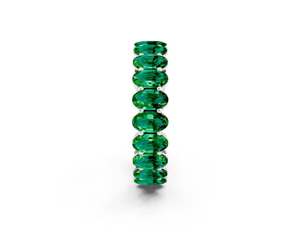 Silver Oval Cut Emerald Eternity Band with Shared Prong Setting
