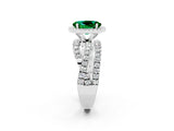 White gold Oval Cut Emerald Halo Ring with Round Split Shank and Prong Setting_62