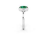 White gold Oval Cut Emerald Halo Ring with Tapered Band and Four-Prong Setting_2