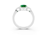 White gold Oval Cut Emerald Halo Ring with Tapered Band and Four-Prong Setting_3