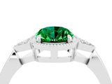 White gold Oval Cut Emerald Halo Ring with Tapered Band and Four-Prong Setting_4