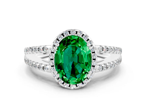 White gold Oval Cut Emerald Halo Split Shank Engagement Ring_12