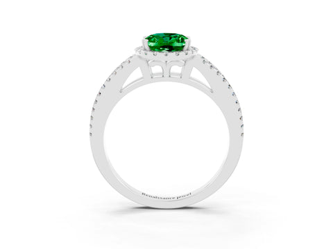 White gold Oval Cut Emerald Halo Split Shank Engagement Ring_15
