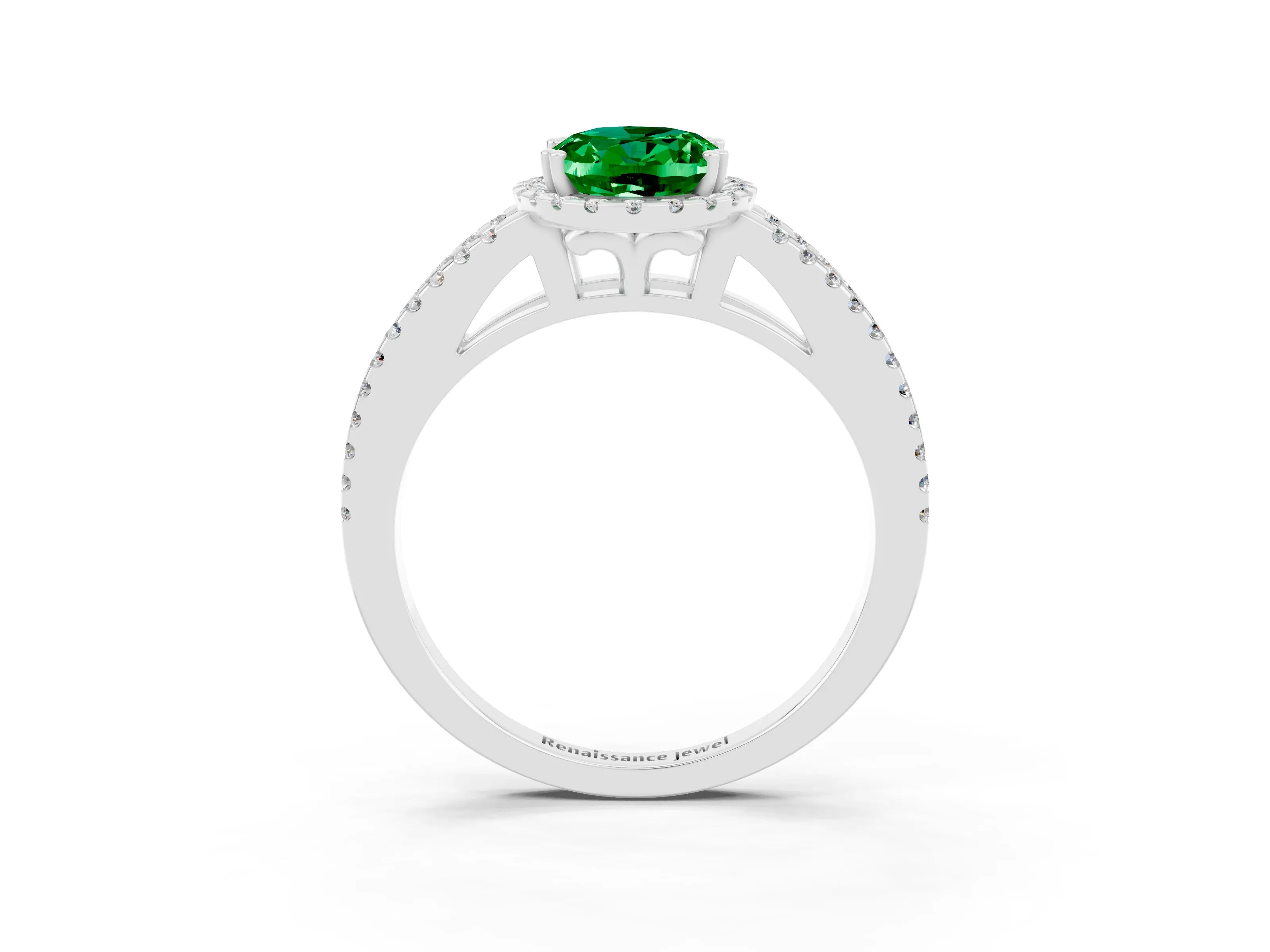 White gold Oval Cut Emerald Halo Split Shank Engagement Ring_15