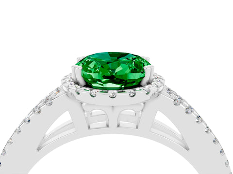 White gold Oval Cut Emerald Halo Split Shank Engagement Ring_16