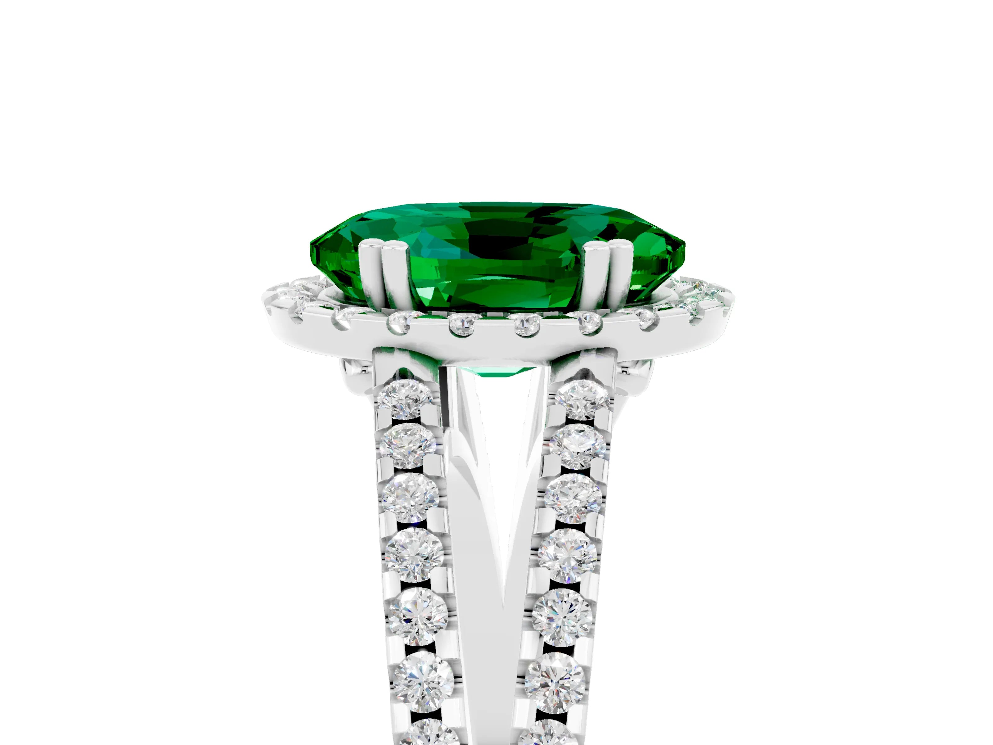 White gold Oval Cut Emerald Halo Split Shank Engagement Ring_17