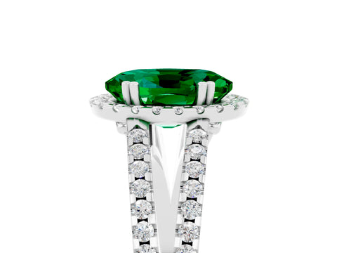 White gold Oval Cut Emerald Halo Split Shank Engagement Ring_17