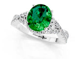 White gold Oval Cut Emerald Halo Twist Band Solitaire Prong Setting Ring_1