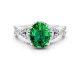 White gold Oval Cut Emerald  Halo Twist Band Solitaire Prong Setting Ring_24