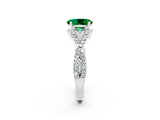 White gold Oval Cut Emerald  Halo Twist Band Solitaire Prong Setting Ring_26