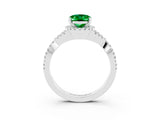 White gold Oval Cut Emerald  Halo Twist Band Solitaire Prong Setting Ring_27