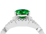 White gold Oval Cut Emerald  Halo Twist Band Solitaire Prong Setting Ring_28