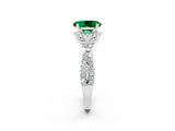 White gold Oval Cut Emerald Halo Twist Band Solitaire Prong Setting Ring_2