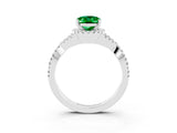 White gold Oval Cut Emerald Halo Twist Band Solitaire Prong Setting Ring_3