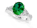 White gold Oval Cut Emerald  Halo Twist Band Solitaire Prong Setting Ring_55