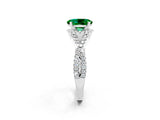 White gold Oval Cut Emerald  Halo Twist Band Solitaire Prong Setting Ring_56
