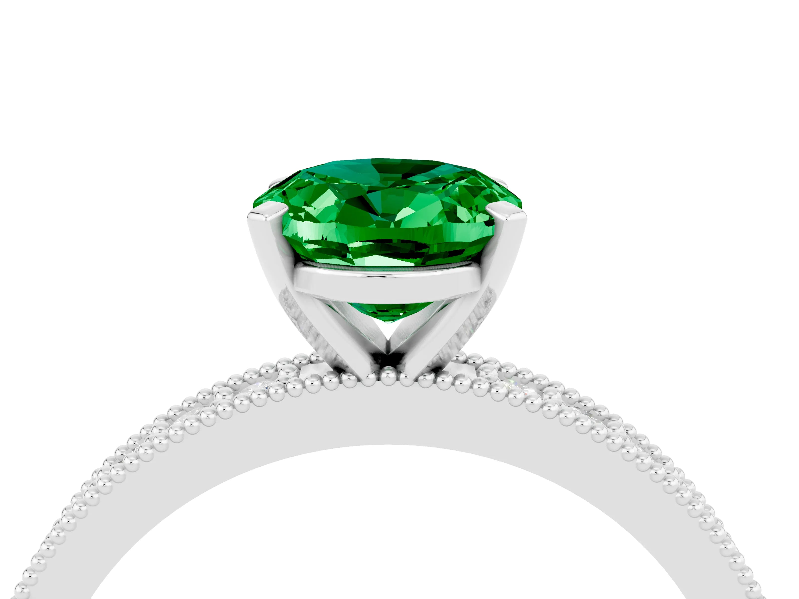 White gold Oval Cut Emerald Milgrain Pavé Engagement Ring with Four-Prong Setting_16