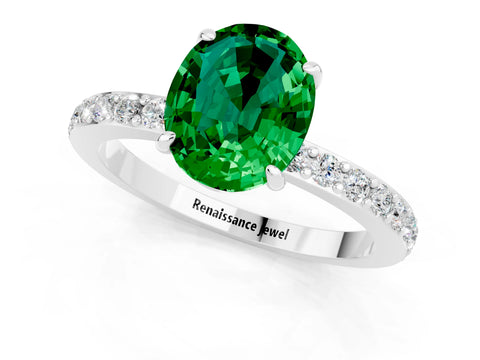 White gold Oval Cut Emerald Pavé Engagement Ring with Round  Accents and Prong Setting_25