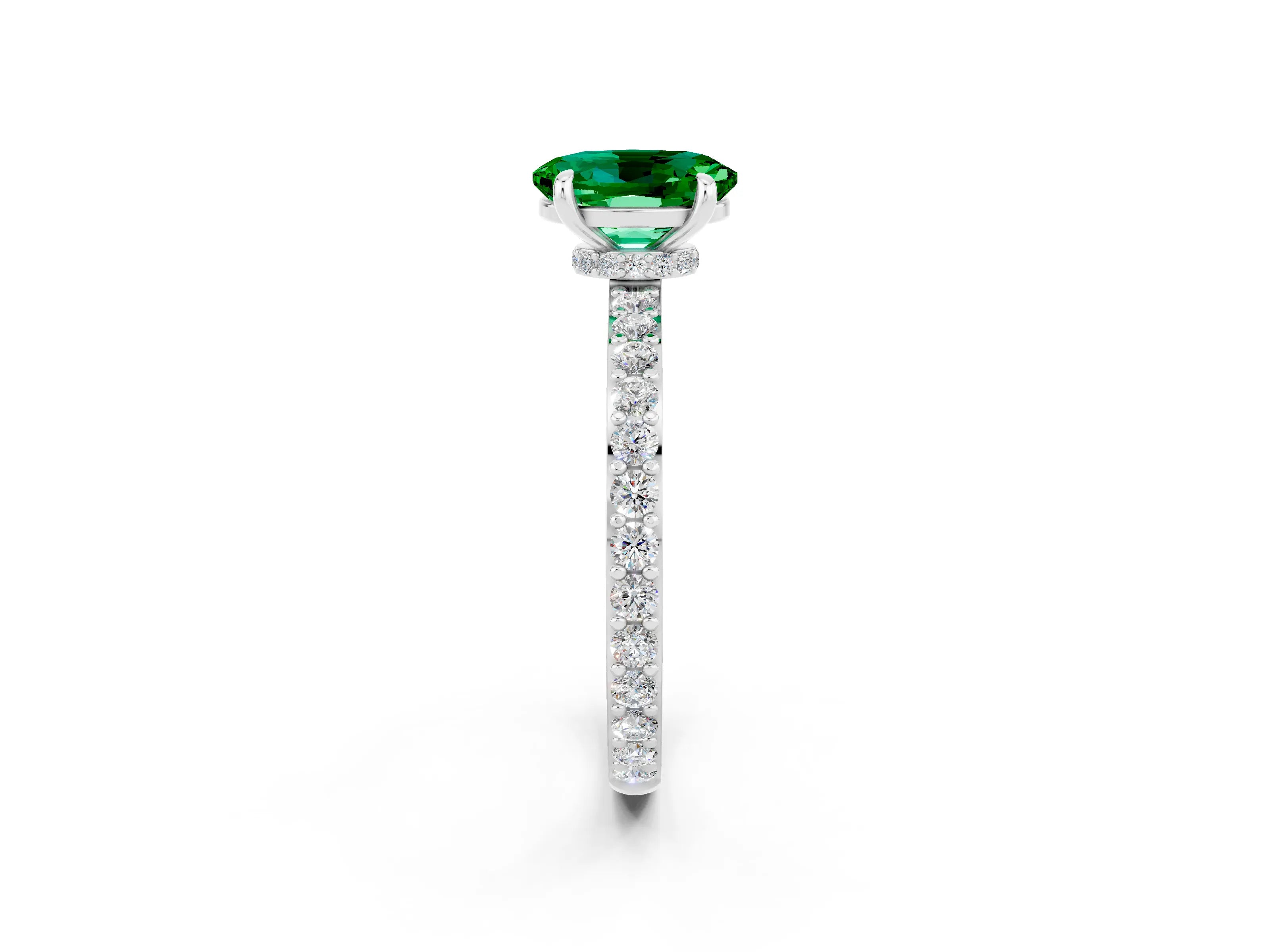 White gold Oval Cut Emerald Pavé Engagement Ring with Round  Accents and Prong Setting_26