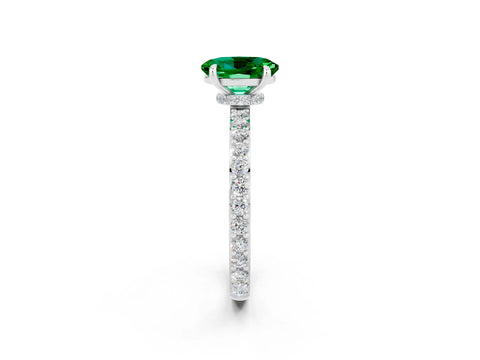 White gold Oval Cut Emerald Pavé Engagement Ring with Round  Accents and Prong Setting_26