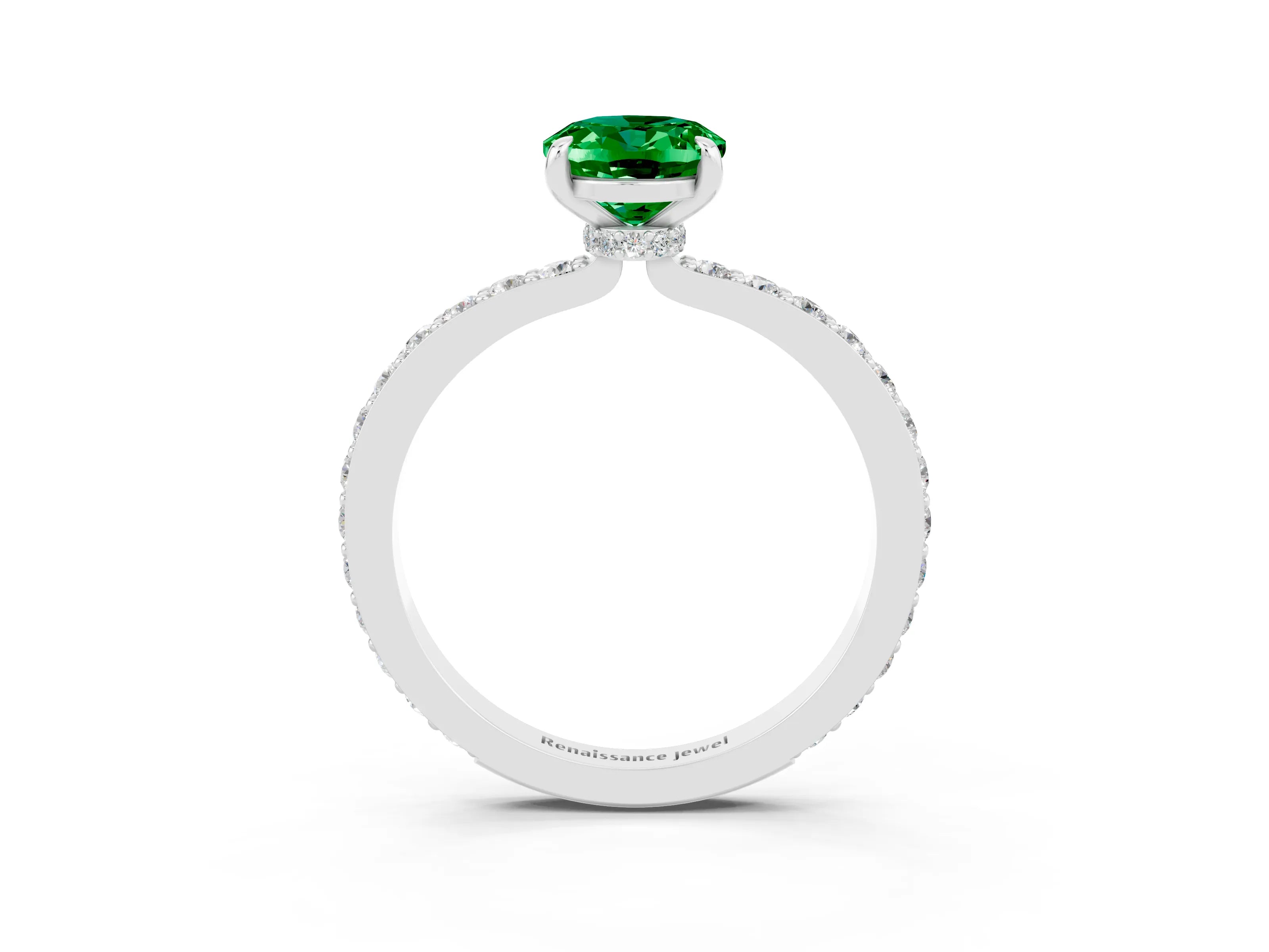 White gold Oval Cut Emerald Pavé Engagement Ring with Round  Accents and Prong Setting_27
