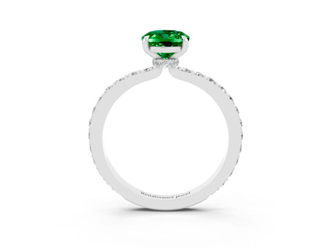 White gold Oval Cut Emerald Pavé Engagement Ring with Round  Accents and Prong Setting_27