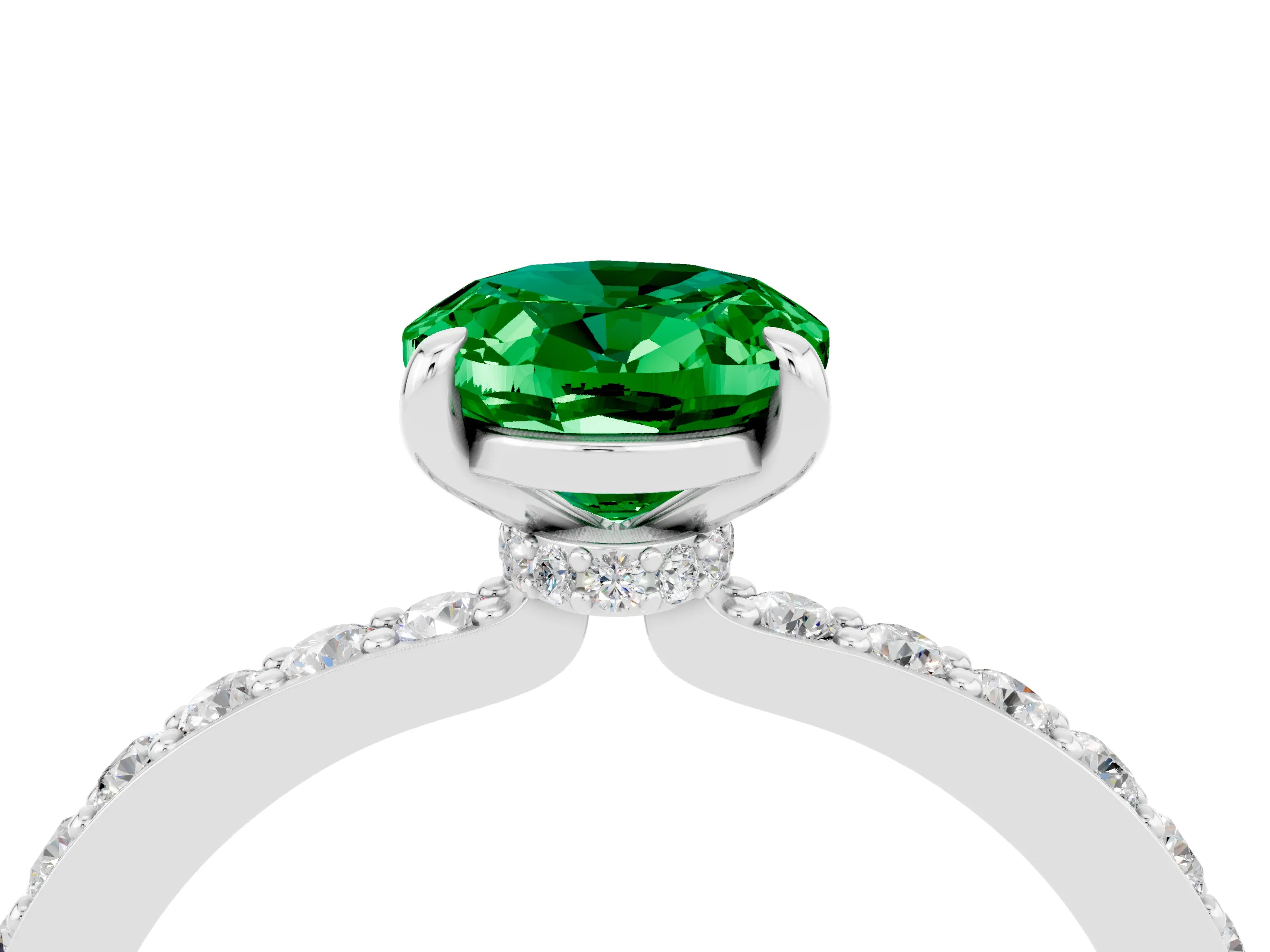 White gold Oval Cut Emerald Pavé Engagement Ring with Round  Accents and Prong Setting_28
