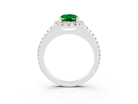 White gold Oval Cut Emerald Pavé Halo Ring with Four-Prong Setting_15