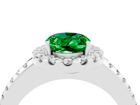 White gold Oval Cut Emerald Pavé Halo Ring with Four-Prong Setting_16