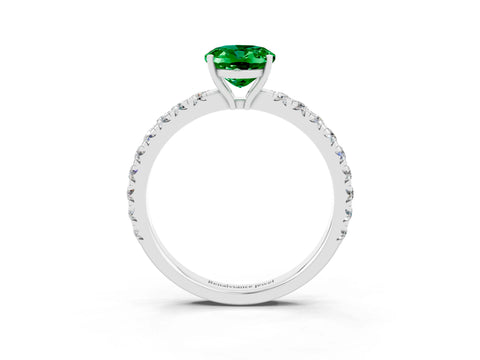 White gold Oval Cut Emerald Pavé Solitaire Engagement Ring with Four-Prong Setting_33