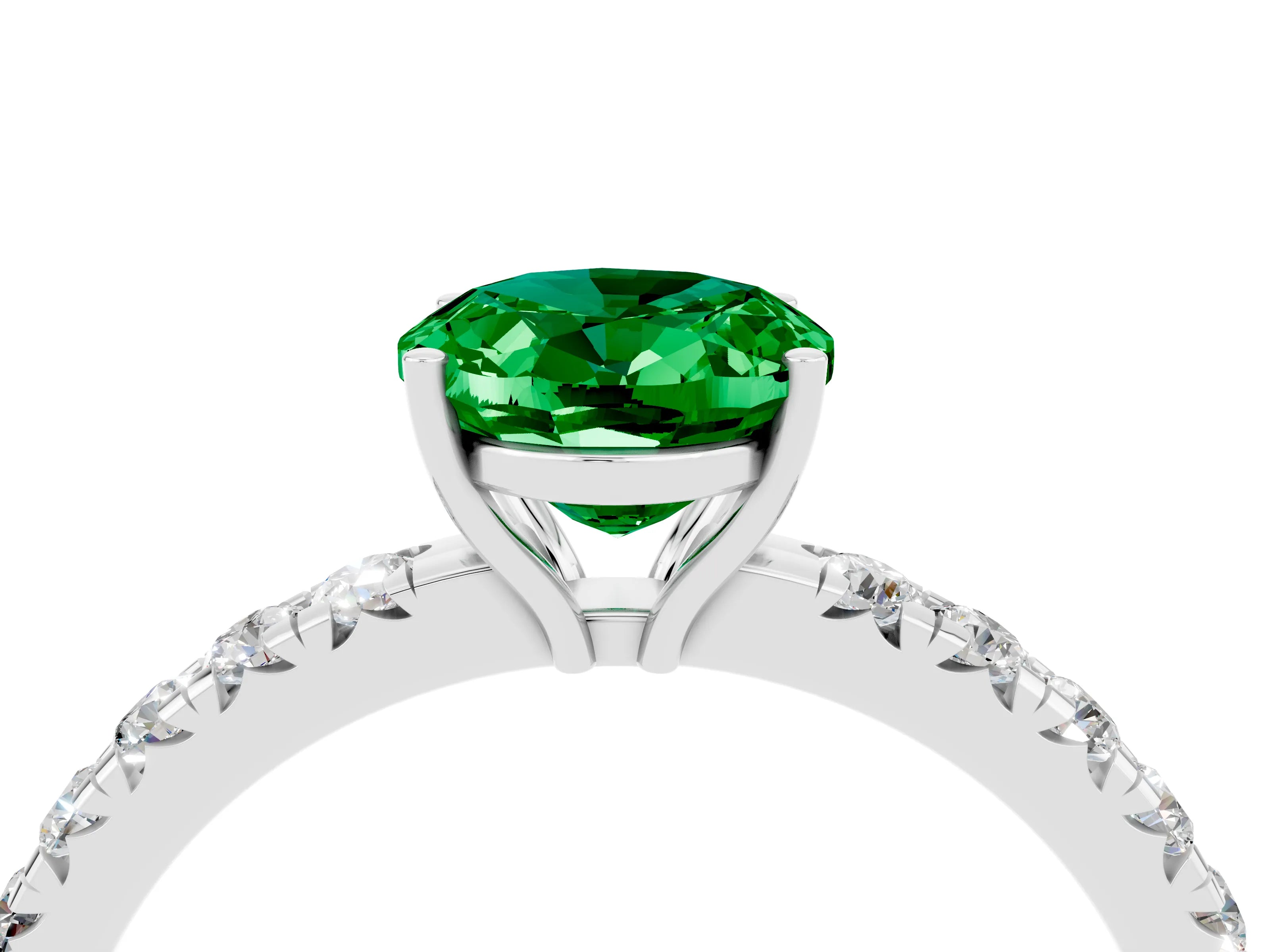White gold Oval Cut Emerald Pavé Solitaire Engagement Ring with Four-Prong Setting_34