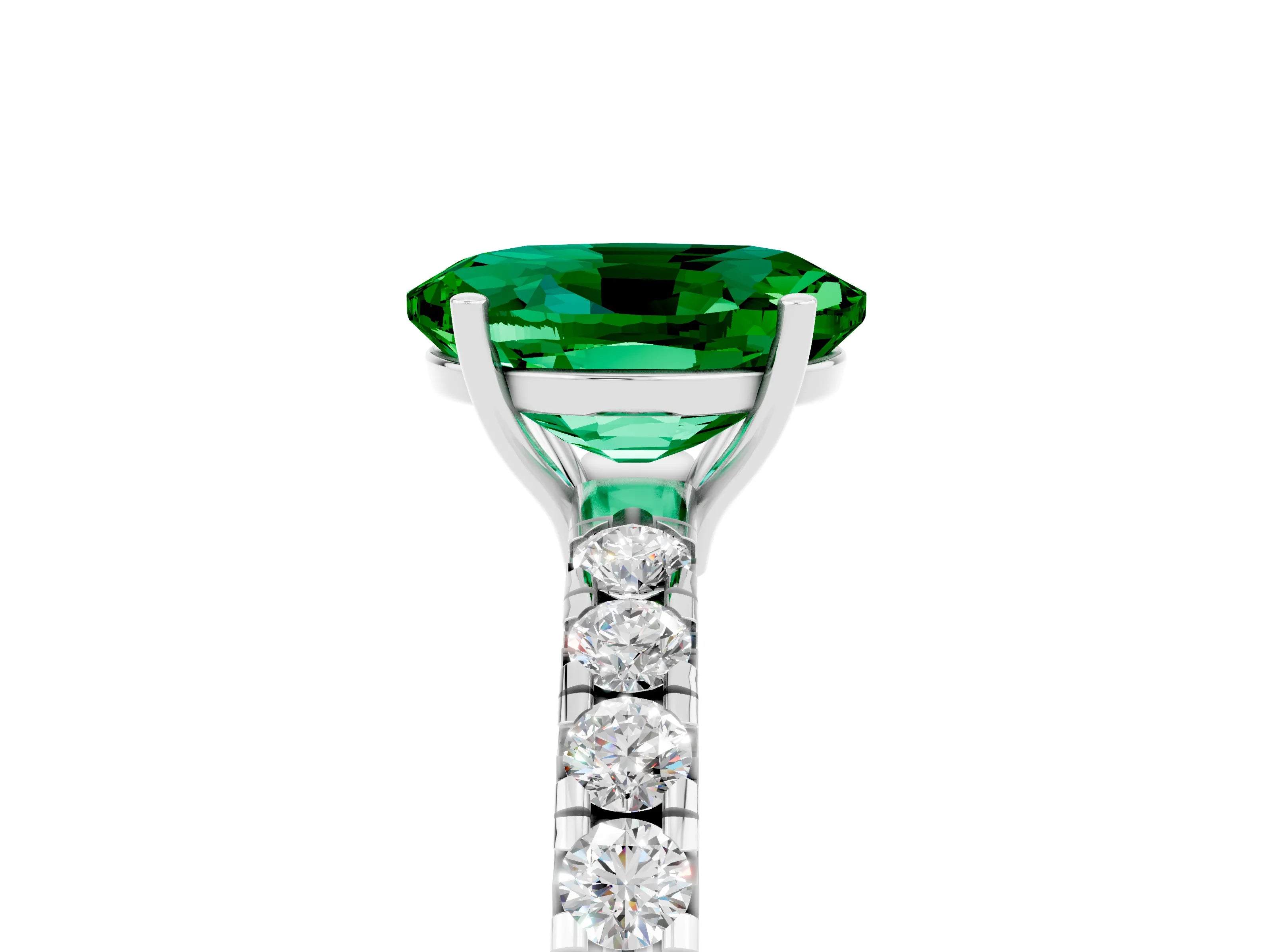 White gold Oval Cut Emerald Pavé Solitaire Engagement Ring with Four-Prong Setting_41