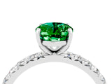 White gold Oval Cut Emerald Pavé Solitaire Ring with Round Band and Prong Setting_40