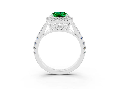 White gold Oval Cut Emerald Pavé Split Shank Double Halo Engagement Ring_3