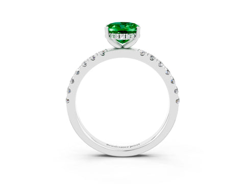 White gold Oval Cut Emerald Pave Band Solitaire Ring with Four-Prong Setting_27