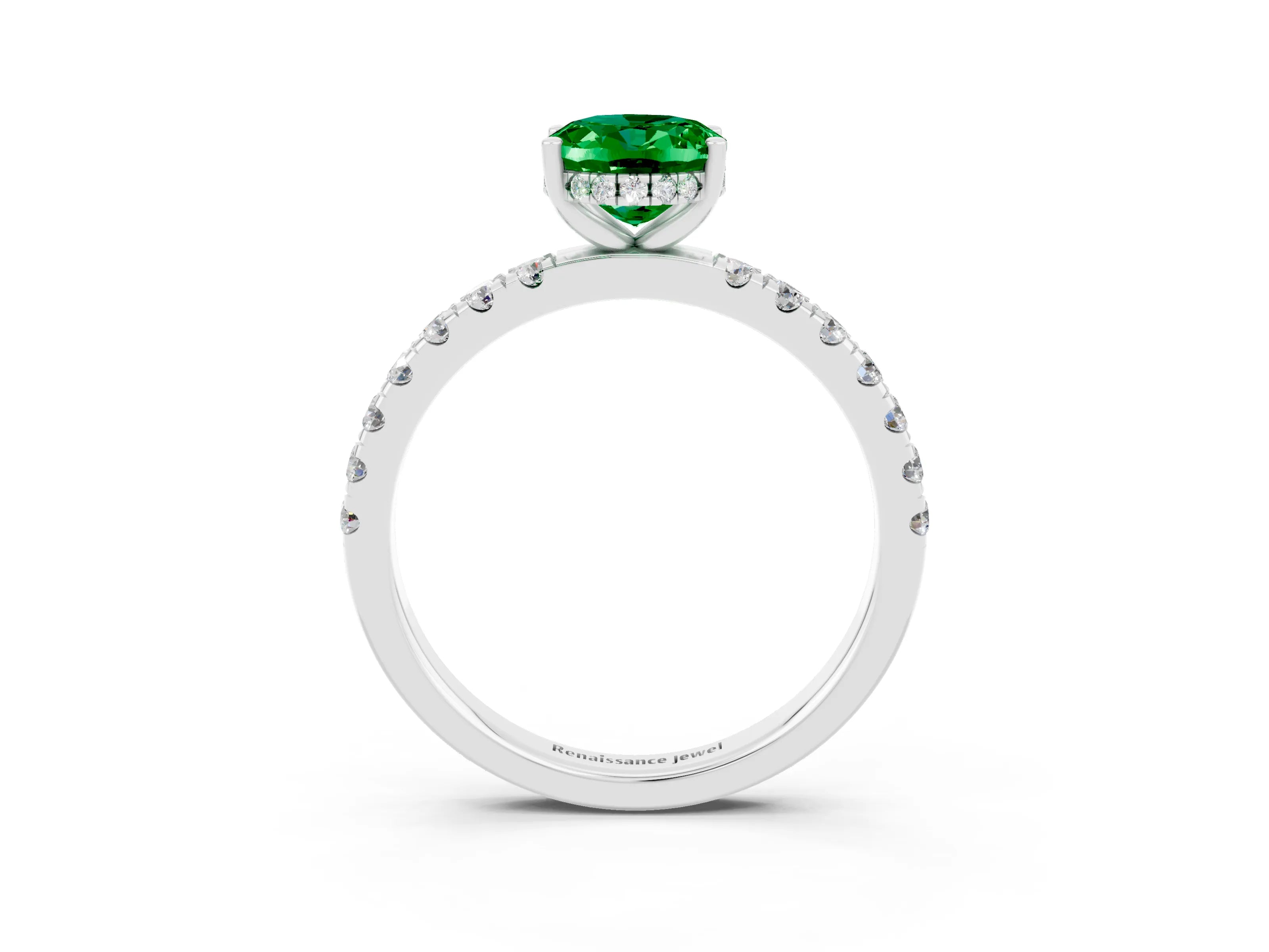 White gold Oval Cut Emerald Pave Band Solitaire Ring with Four-Prong Setting_27