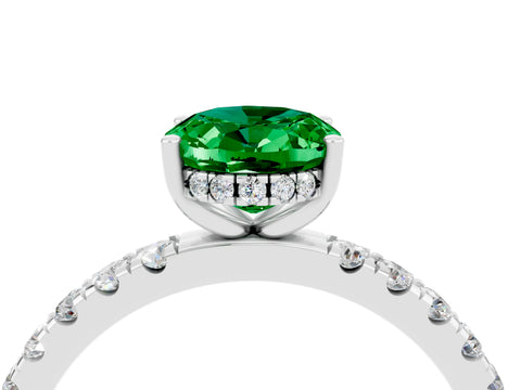 White gold Oval Cut Emerald Pave Band Solitaire Ring with Four-Prong Setting_28