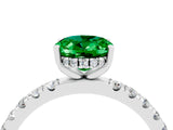 White gold Oval Cut Emerald Pave Band Solitaire Ring with Four-Prong Setting_28