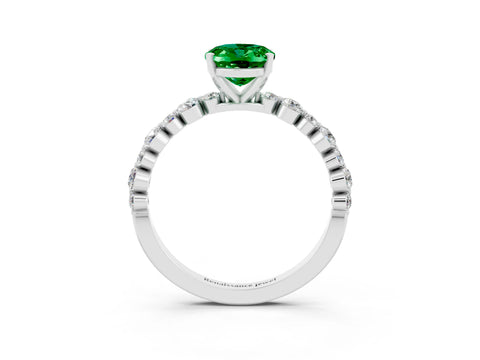 White gold Oval Cut Emerald Prong Set Engagement Ring with Pavé Band_3